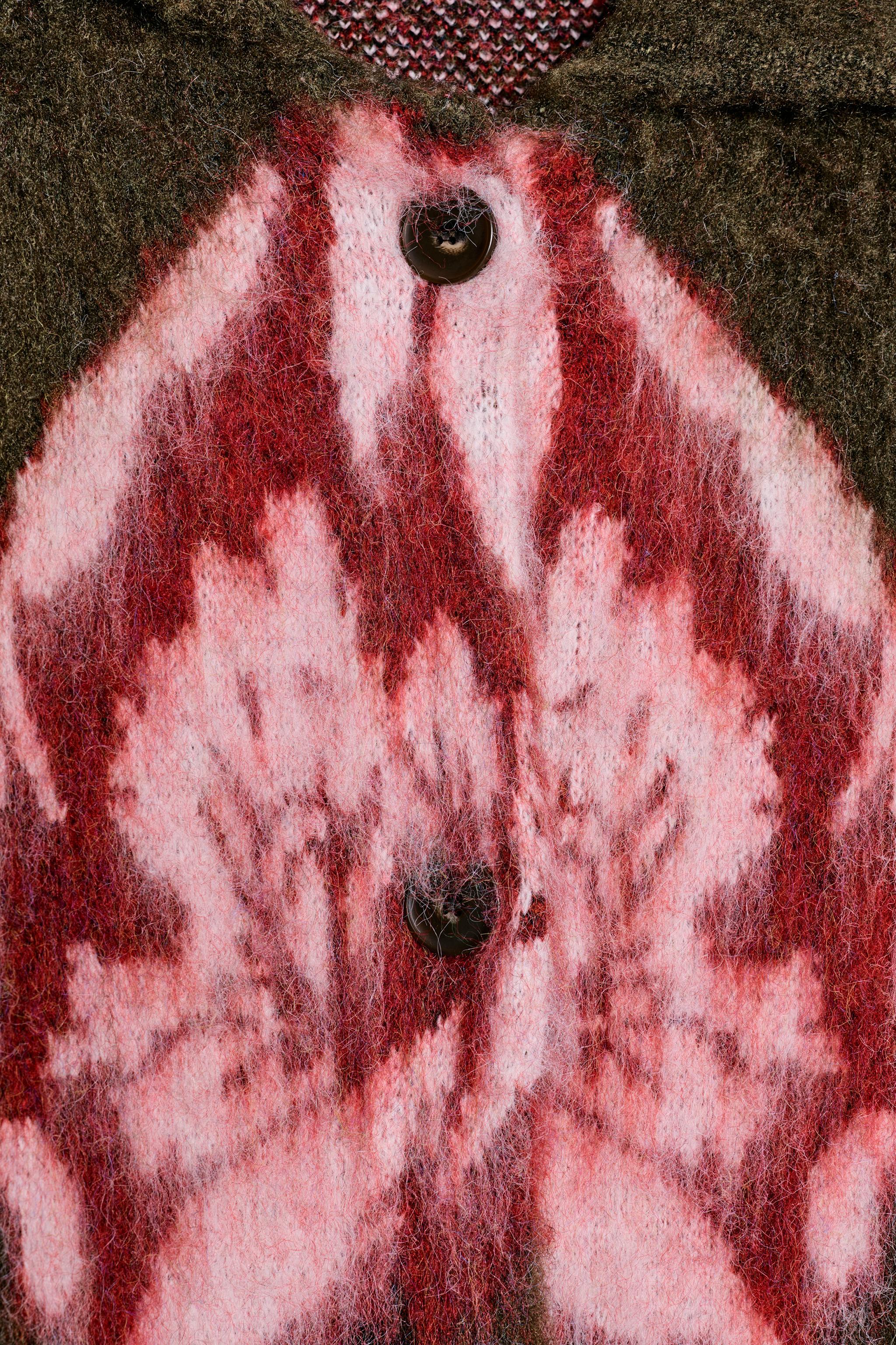 BRUSHED-EFFECT JACQUARD KNIT COAT